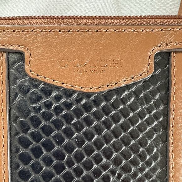 Coach CC Signature Logo Khaki/Saddle/Black Snakeskin Leather Wristlet - Picture 9 of 12